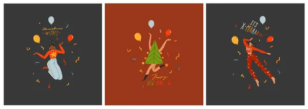 Graphique Abstrait Vectoriel Dessiné Main Joyeux Noël Bonne Année Illustration — Image vectorielle