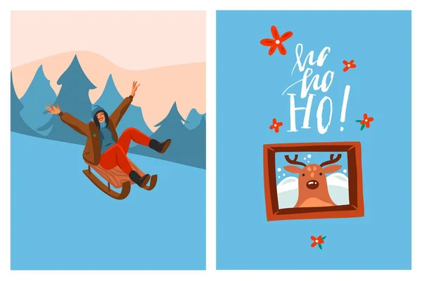 Graphique Abstrait Vectoriel Dessiné Main Joyeux Noël Joyeux Nouvel Clipart — Image vectorielle