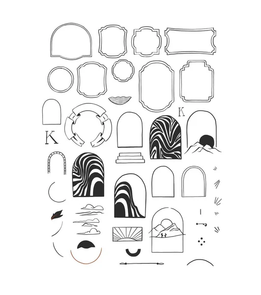 Handgetekende Abstracte Vector Grafisch Teken Clipart Illustraties Collectie Set Van — Stockvector