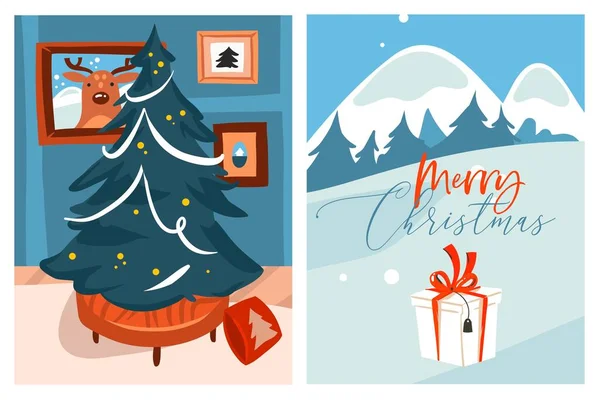 Kézzel Rajzolt Vektor Elvont Grafika Boldog Karácsonyt Boldog Évet Illusztrációk — Stock Vector