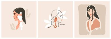 El çizimi vektör soyut grafik modern sanat, estetik moda illüstrasyonu güzel modern kadın, basit moda tarzı. Kadın tasarım konsepti sanatı. Moda modeli baskısı ve poster