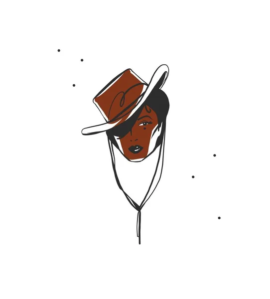 Χειροποίητο Αφηρημένο Διανυσματικό Γραφικό Κλιπ Εικονογράφηση Boho Cowgirl Καπέλο Απεικόνιση — Διανυσματικό Αρχείο