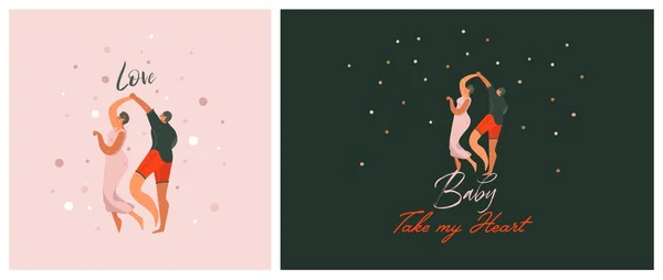 Vecteur Dessiné Main Clipart Graphique Abstrait Mignon Valentines Personnages Romantiques — Image vectorielle