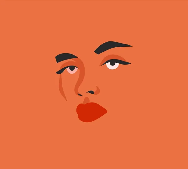 Hand Dras Vektor Abstrakt Tecknad Grafisk Kvinna Ansikte Emotion Illustration — Stock vektor
