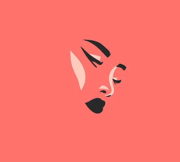 Hand Dras Vektor Abstrakt Tecknad Grafisk Kvinna Ansikte Emotion Illustration — Stock vektor