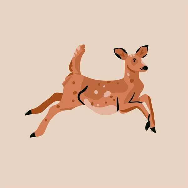 茶色の愛らしい スタイルの野生の鹿の文字と手描き抽象的なベクトルクリップイラストコレクション 漫画鹿動物 — ストックベクタ