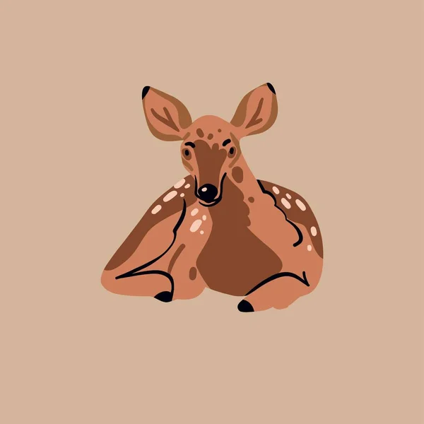 茶色の愛らしい スタイルの野生の鹿の文字と手描き抽象的なベクトルクリップイラストコレクション 漫画鹿動物 — ストックベクタ