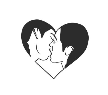 El çizimi vektör çizimi soyut grafik çizimi Sevgililer Günü tasarımı, Öpüşme çizgisi çizimi, izole edilmiş. Aşk çifti öpüşüyor. Sevgililer günü aşkı güzel tasarım konsepti..