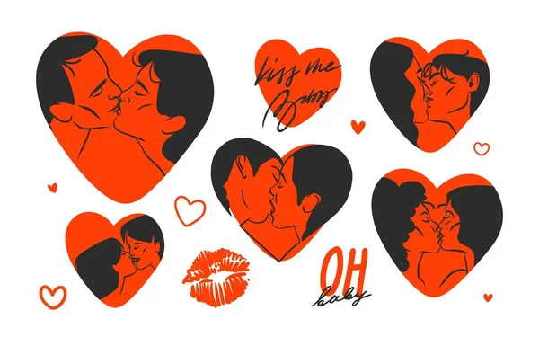 Ručně Kreslený Vektor Abstraktní Grafické Ilustrace Valentýna Design Kresbou Líbání — Stockový vektor