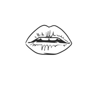 Hand drawn vector abstract graphic illustration Valentines day design elements, abstract open mouth beauty lips. Love design concept outline icon.Valentines beautiful design concept art isolated