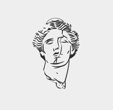 Hand drawn vector abstract outline,graphic,line art greek ancient sculpture statue line art modern drawing.Antique classic statues in trendy bohemian style,outline design concept.Antique statue logo