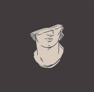 El çizimi vektör özeti, grafik, çizgi sanatı antik Yunan heykeli eski sütun çizimi modern çizim. Moda bohem tarzında antika klasik heykeller, tasarım konsepti. Antik heykel logosu.