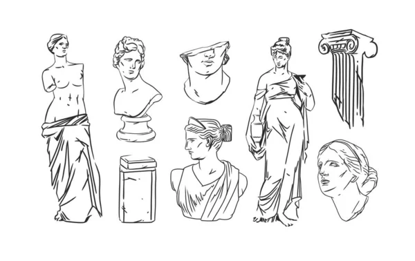 Ručně Kreslený Vektor Abstraktní Obrys Grafika Linie Řecké Starověké Sochařství — Stockový vektor