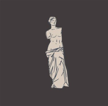 El çizimi vektör özeti, grafik, çizgi sanatı antik heykel çizimi modern çizim. Moda bohem tarzı antika klasik heykeller, tasarım konsepti. Antik heykel logosu.