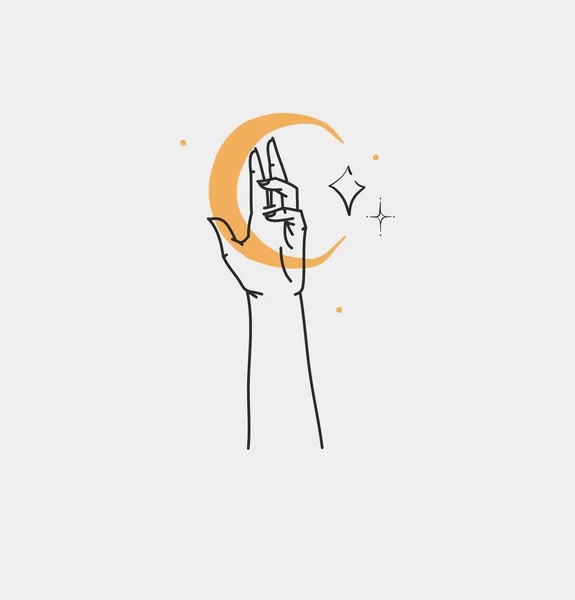 Esboço Abstrato Vetor Desenhado Mão Gráfico Linha Arte Mágica Mão —  Vetores de Stock
