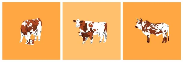 Collection Illustrations Vectorielles Abstraites Dessinées Main Avec Des Personnages Vaches — Image vectorielle
