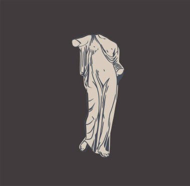 Hand drawn vector abstract outline,graphic,line art greek ancient sculpture statue line art modern drawing.Antique classic statues in trendy bohemian style,outline design concept.Antique statue logo
