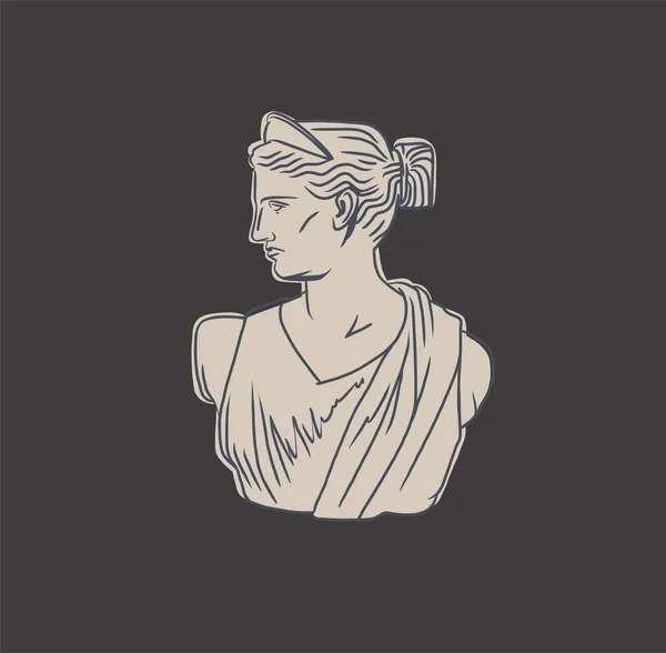 手描きベクトルアブストラクトアウトライン グラフィック ラインアートギリシャ古代彫刻ラインアート現代の図面 流行のボヘミアンスタイルでアンティーク古典的な彫像 アウトラインデザインコンセプト アンティーク像ロゴ — ストックベクタ