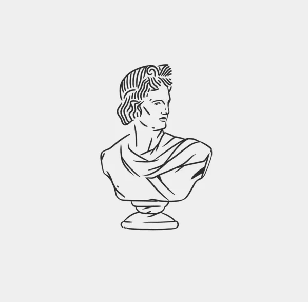 手描きベクトルアブストラクトアウトライン グラフィック ラインギリシャ古代彫刻ラインアート現代的な図面セット 流行ボヘミアンスタイルでアンティーク古典的な列 アウトラインデザインコンセプト アンティーク像ロゴ — ストックベクタ