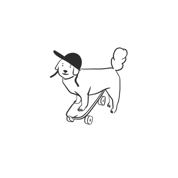 多様なかわいい面白い漫画犬のキャラクターと手描きベクトル抽象グラフィックラインアートコレクション トレンディーなフラットスタイルで面白い漫画の異なる品種の犬のベクトルイラスト 線犬のアイコン — ストックベクタ