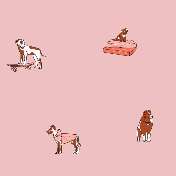 Векторная Иллюстрация Забавных Мультфильмов Разных Пород Собак Модном Плоском Стиле — стоковый вектор
