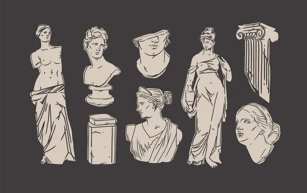 Ручной Рисунок Векторные Абстрактные Наброски Графика Линия Греческой Скульптуры Древних — стоковый вектор