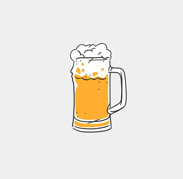 Ilustração Linha Gráfica Abstrata Vetorial Desenhada Mão Com Caneca Cerveja — Vetor de Stock