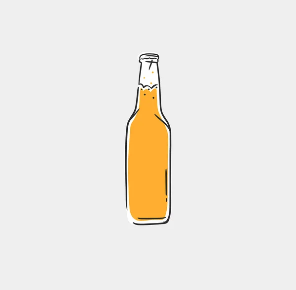 ガラスボトルで手描きベクトル抽象グラフィックラインイラストベクトルアウトラインビールイラストスケッチ図面 ベクトルビールグラスボトルアイコン要素デザインコンセプト — ストックベクタ