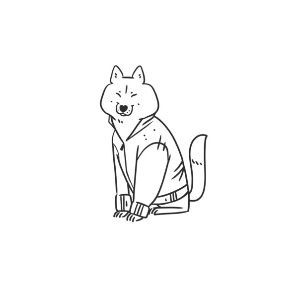 手绘矢量抽象图形线条艺术集 配以各种可爱有趣的卡通人物哈士奇犬 线狗图标 — 图库矢量图片