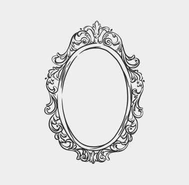 Hand drawn vector abstract outline,graphic,line art vintage baroque ornament floral frame in minimalistic modern style.Baroque floral vintage outline design concept.Vector antique frame isolated