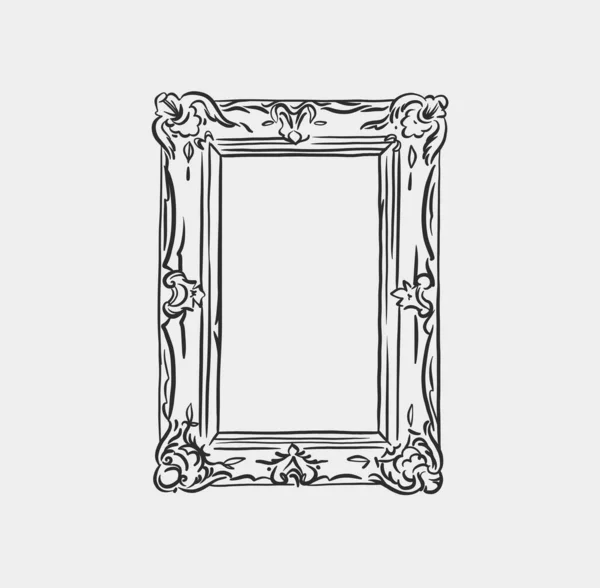 Hand Drawn Vector Abstract Outline Graphic Line Art Vintage Baroque — Image vectorielle