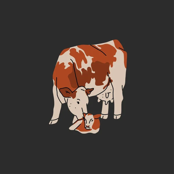 Collection Illustrations Vectorielles Abstraites Dessinées Main Avec Une Adorable Vache — Image vectorielle