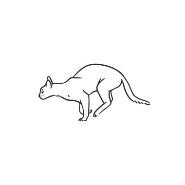 El çizimi vektör soyut grafik çizgisi koleksiyonu. Sevimli komik çizgi film kedisi karakterine sahip. Çizgi film kedisinin modaya uygun olarak vektör çizimi. Çizgi çizme sanatı kedi simgesi