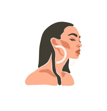 El çizimi vektör soyut trend grafik modern sanat, bohem, güzel modern kadın, minimalist moda tarzı ile estetik moda illüstrasyonu. Vektör kadın vücudu soyut çizimi