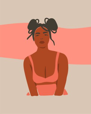 El çizimi vektör soyut trend grafik modern sanat, bohem, güzel modern kadın, minimalist moda tarzı ile estetik moda illüstrasyonu. Vektör kadın vücudu soyut çizimi