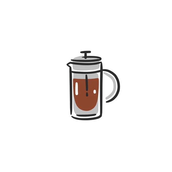 手绘矢量抽象图形涂鸦简单简约的线条插图收集与煮咖啡 准备咖啡饮料 咖啡矢量绘图图标隔离 咖啡店设计概念 — 图库矢量图片