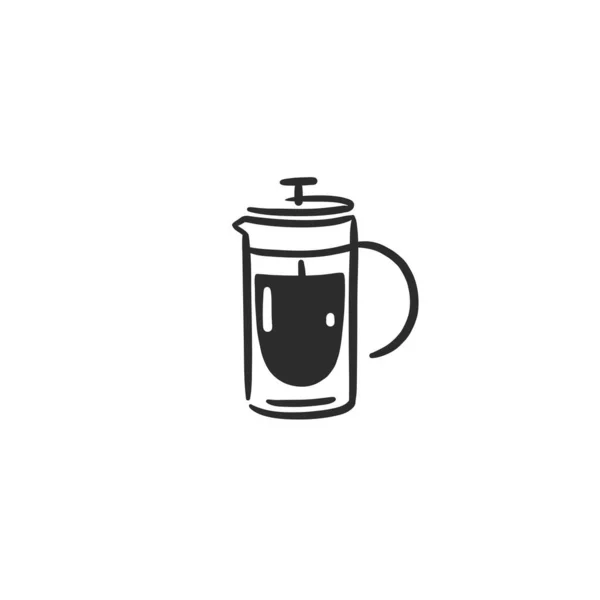 手描きベクトル抽象グラフィックドアコーヒー醸造とシンプルなミニマルなラインイラストコレクションは コーヒードリンクを準備します コーヒーベクトル描画アイコンを分離しました コーヒーショップデザインコンセプト — ストックベクタ