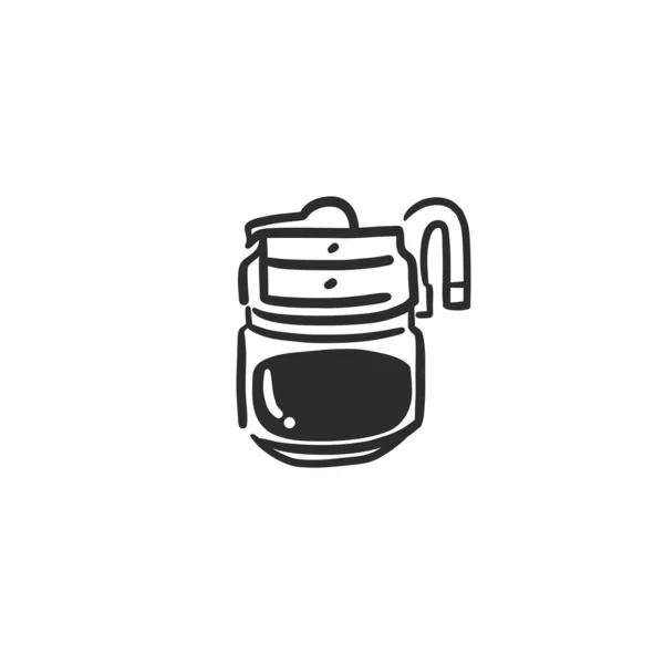 손으로 추상적 그래픽 낙서는 커피를 양조하고 커피를 준비하는 미니멀리즘적 모음이다 — 스톡 벡터