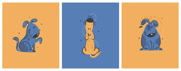 手绘向量抽象可爱的狗涂鸦插图 卡通狗和小狗角色设计概念集 向量有趣的宠物动物隔离 可爱的小狗角色的涂鸦卡通图标 — 图库矢量图片