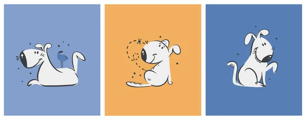 手描きベクトル抽象かわいい犬のドアイラスト 漫画の犬や子犬の文字のデザインコンセプトコレクションセット ベクトル面白いペット動物が隔離されました かわいい子犬の文字のドール漫画のアイコン — ストックベクタ