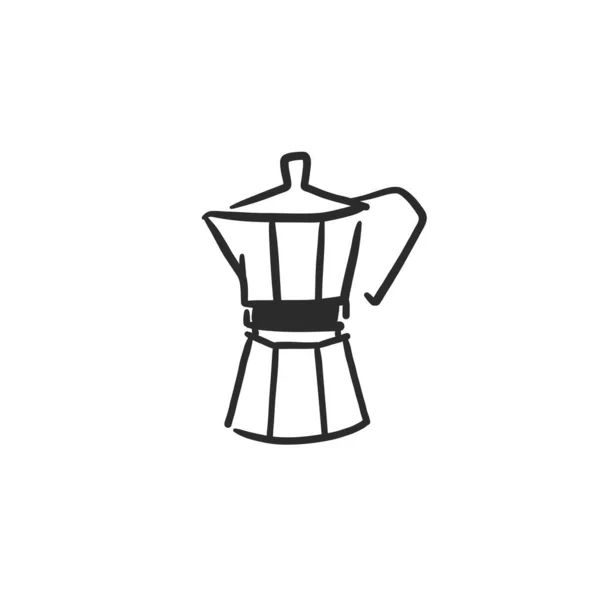 手描きベクトル抽象グラフィックドアコーヒー醸造設備とシンプルなミニマルなラインイラスト コーヒードリンクを準備します コーヒーベクトル描画アイコンを分離しました コーヒーショップデザインコンセプト — ストックベクタ
