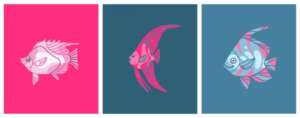 Hand Drawn Vector Abstract Cartoon Marine Underwater Animals Set Cute — Stock Vector