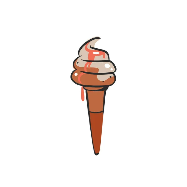 手绘矢量抽象漫画冰淇淋锥形 圣代线条艺术图解 冰淇淋甜点矢量图解设计理念 甜的食物 冰甜点可爱的涂鸦图孤立的 — 图库矢量图片