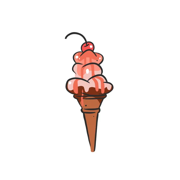 様々な味 カップと様々なトッピングベクトル漫画アイスクリームアイコンのセット 孤立したイラスト — ストックベクタ