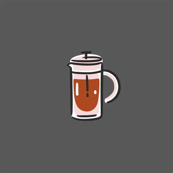 手绘矢量抽象图形涂鸦简单简约的线条插图与咖啡酿造设备 准备咖啡饮料 咖啡矢量绘图图标隔离 咖啡店设计概念 — 图库矢量图片