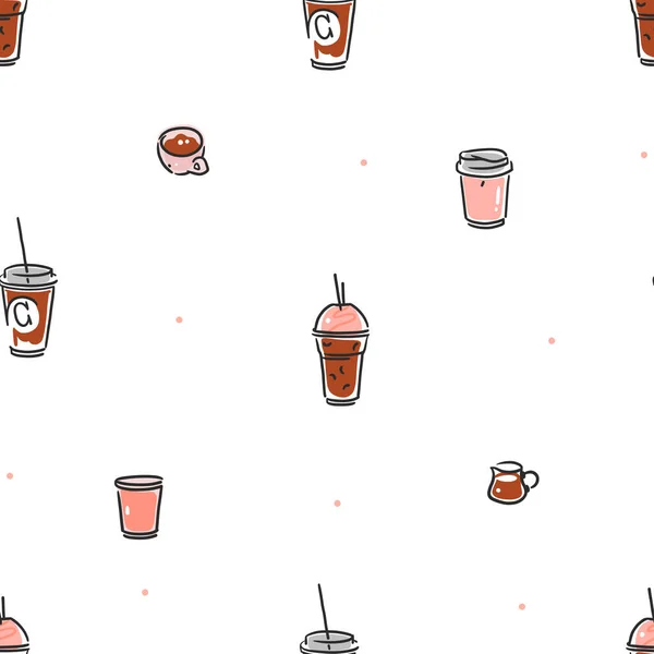 손으로 Seamless Pattern Trending Vector Doodle Illustration Coffee Shop Restaurant — 스톡 벡터