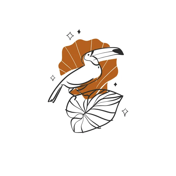 手描きベクトル抽象的なシンプルなミニマリズムラインアートグラフィック描画熱帯のトカン鳥のアイコンのサインは隔離されました 夏の海のトカン鳥現代的なデザインコンセプト — ストックベクタ