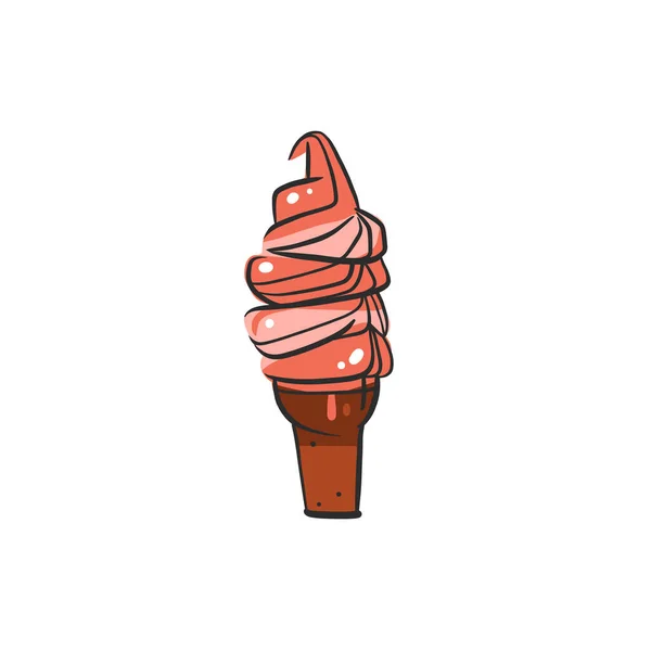 Hand Drawn Vector Abstract Cartoon Ice Creram Waffle Cone Sundae — Stock Vector