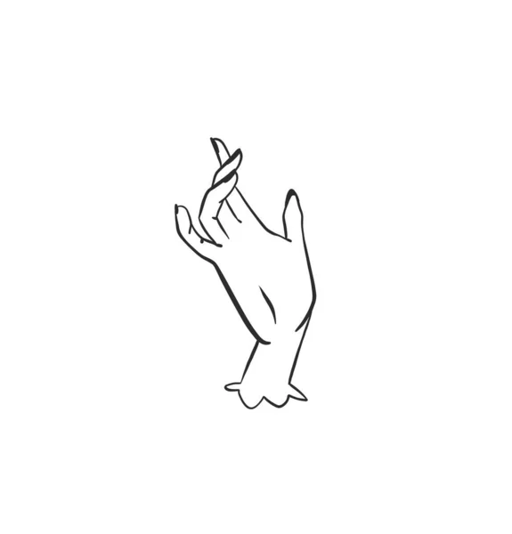 Handgetekende Vector Abstracte Omtrek Grafisch Lijn Elegante Retro Menselijke Hand — Stockvector