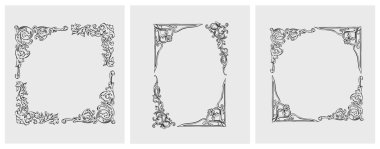 El çizimi vektör soyut taslak, grafik, çizgi sanat klasik barok süsleme çiçekleri minimalist modern tarzda dizayn edilmiştir. Barok çiçekli klasik tasarım kavramı. Vector antika çerçevesi izole edilmiştir.